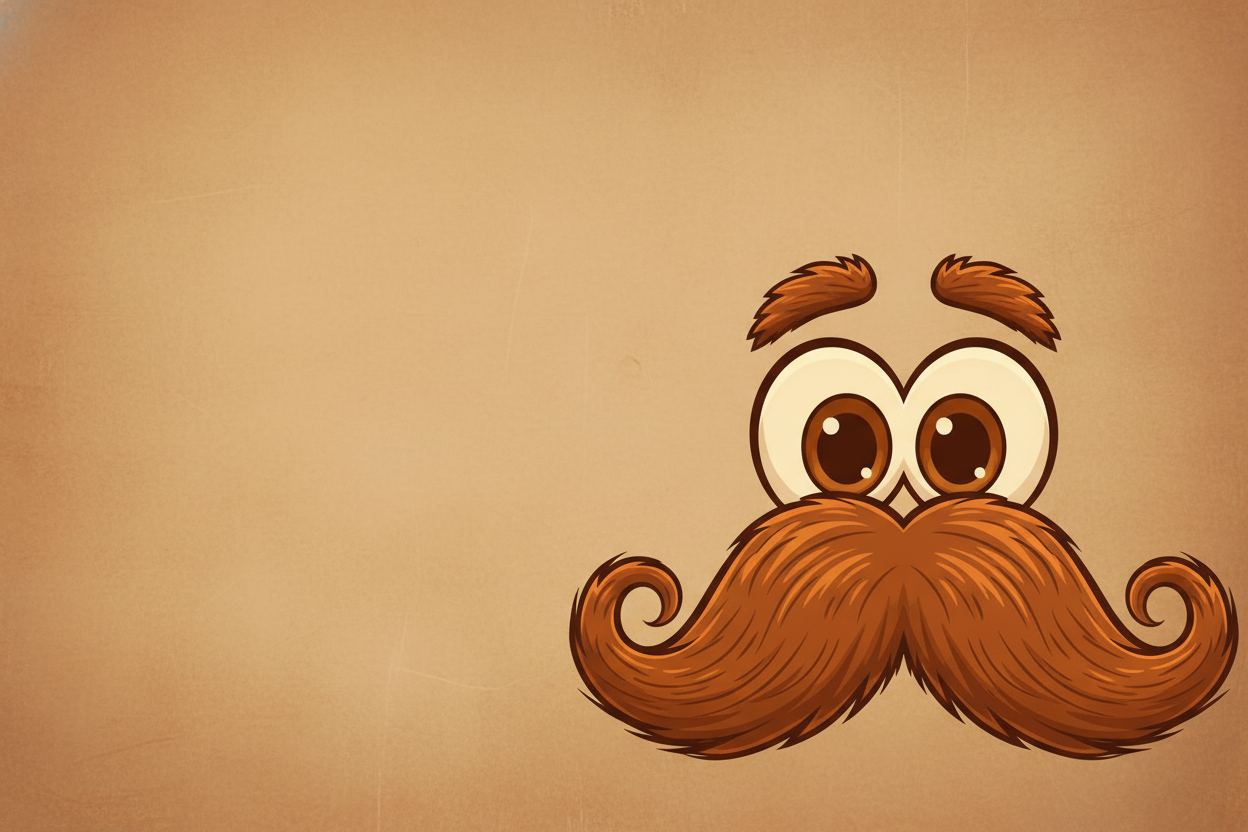 Brown Background. A mustache with eyes and eyebrows on the right half on top of the background